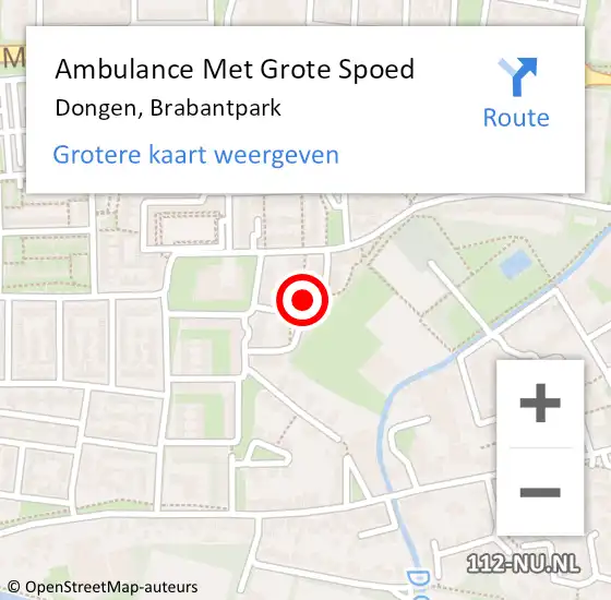 Locatie op kaart van de 112 melding: Ambulance Met Grote Spoed Naar Dongen, Brabantpark op 12 november 2019 13:18