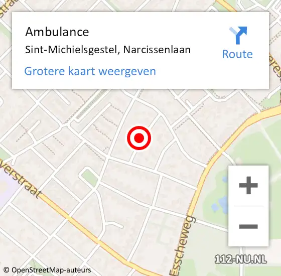 Locatie op kaart van de 112 melding: Ambulance Sint-Michielsgestel, Narcissenlaan op 12 november 2019 14:12