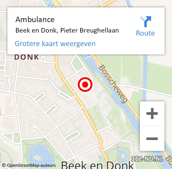 Locatie op kaart van de 112 melding: Ambulance Beek en Donk, Pieter Breughellaan op 12 november 2019 15:23