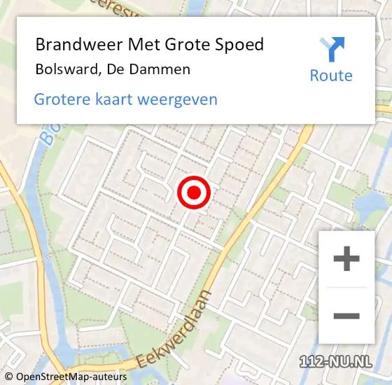 Locatie op kaart van de 112 melding: Brandweer Met Grote Spoed Naar Bolsward, De Dammen op 12 november 2019 15:26