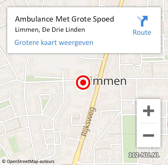 Locatie op kaart van de 112 melding: Ambulance Met Grote Spoed Naar Limmen, De Drie Linden op 12 november 2019 15:59