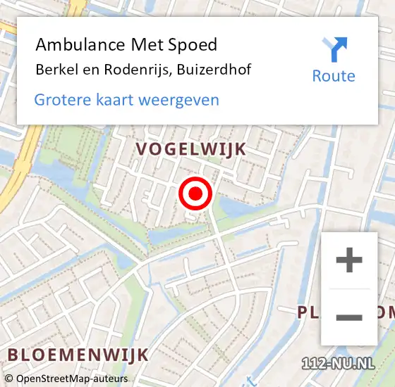 Locatie op kaart van de 112 melding: Ambulance Met Spoed Naar Berkel en Rodenrijs, Buizerdhof op 12 november 2019 17:15