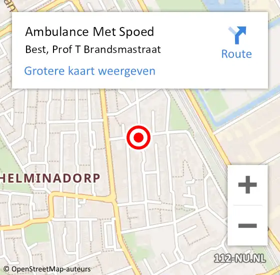 Locatie op kaart van de 112 melding: Ambulance Met Spoed Naar Best, Prof T Brandsmastraat op 12 november 2019 17:40