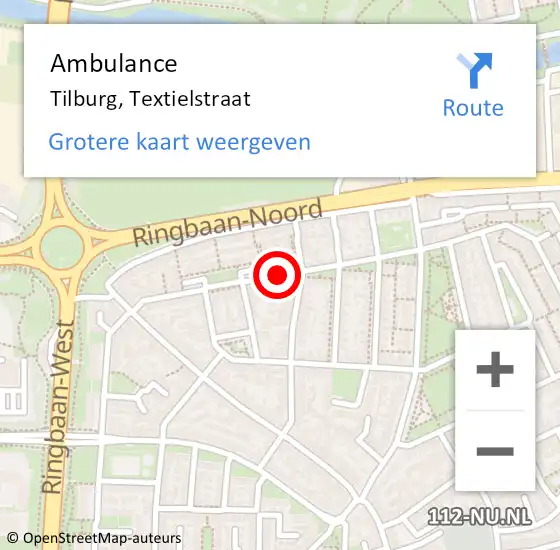 Locatie op kaart van de 112 melding: Ambulance Tilburg, Textielstraat op 12 november 2019 17:53