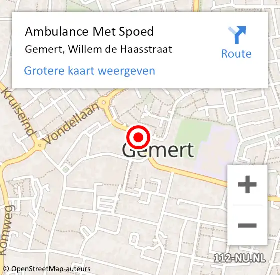 Locatie op kaart van de 112 melding: Ambulance Met Spoed Naar Gemert, Willem de Haasstraat op 12 november 2019 18:14