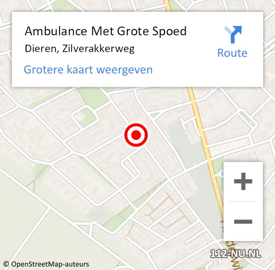 Locatie op kaart van de 112 melding: Ambulance Met Grote Spoed Naar Dieren, Zilverakkerweg op 12 november 2019 20:03