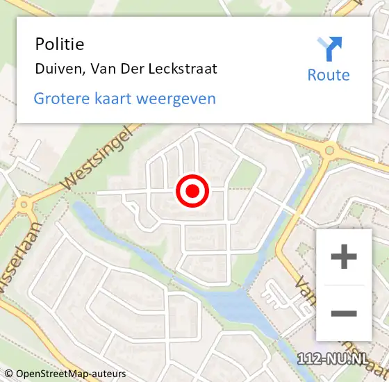 Locatie op kaart van de 112 melding: Politie Duiven, Van Der Leckstraat op 12 november 2019 22:10