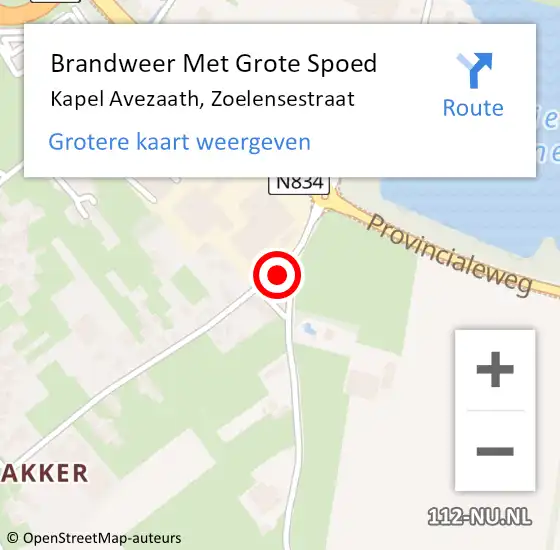 Locatie op kaart van de 112 melding: Brandweer Met Grote Spoed Naar Kapel Avezaath, Zoelensestraat op 19 april 2014 15:58