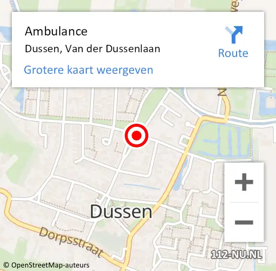 Locatie op kaart van de 112 melding: Ambulance Dussen, Van der Dussenlaan op 13 november 2019 00:27