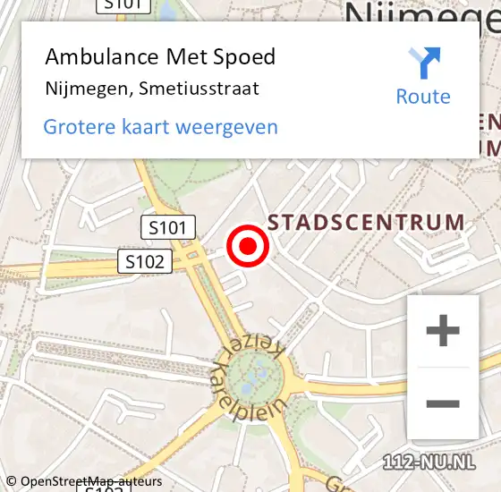 Locatie op kaart van de 112 melding: Ambulance Met Spoed Naar Nijmegen, Smetiusstraat op 13 november 2019 01:01