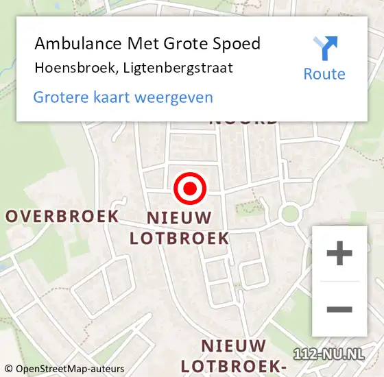 Locatie op kaart van de 112 melding: Ambulance Met Grote Spoed Naar Hoensbroek, Ligtenbergstraat op 19 april 2014 16:11