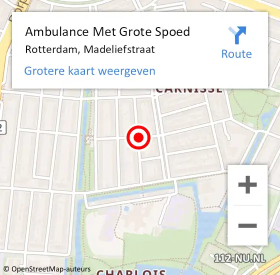 Locatie op kaart van de 112 melding: Ambulance Met Grote Spoed Naar Rotterdam, Madeliefstraat op 13 november 2019 09:42