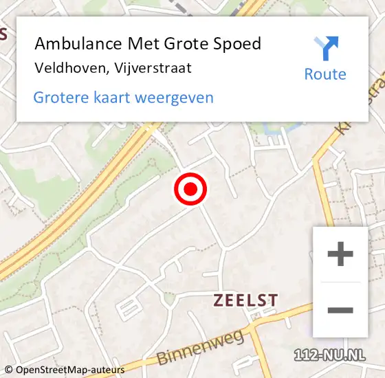 Locatie op kaart van de 112 melding: Ambulance Met Grote Spoed Naar Veldhoven, Vijverstraat op 13 november 2019 10:11