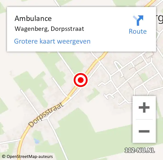 Locatie op kaart van de 112 melding: Ambulance Wagenberg, Dorpsstraat op 13 november 2019 10:13