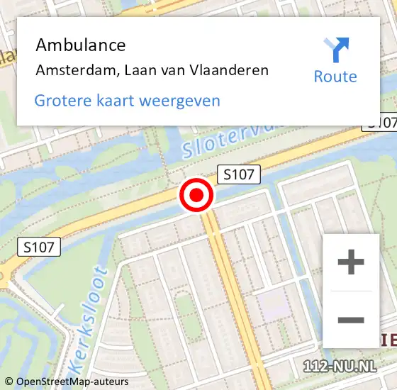 Locatie op kaart van de 112 melding: Ambulance Amsterdam, Laan van Vlaanderen op 13 november 2019 11:39