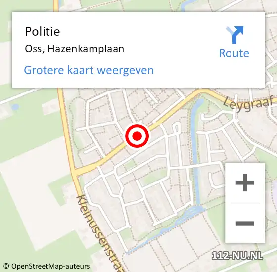 Locatie op kaart van de 112 melding: Politie Oss, Hazenkamplaan op 13 november 2019 11:46