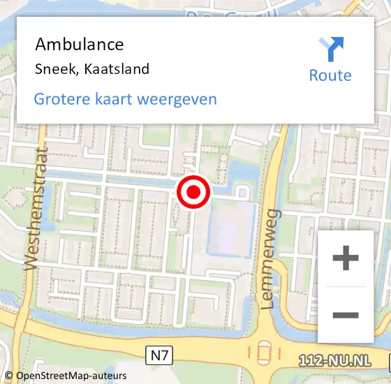 Locatie op kaart van de 112 melding: Ambulance Sneek, Kaatsland op 13 november 2019 12:04