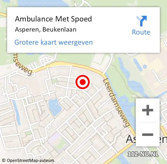 Locatie op kaart van de 112 melding: Ambulance Met Spoed Naar Asperen, Beukenlaan op 13 november 2019 13:30