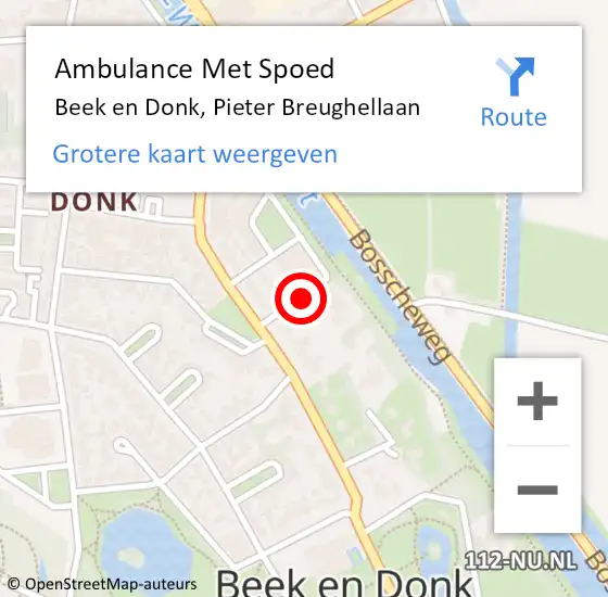 Locatie op kaart van de 112 melding: Ambulance Met Spoed Naar Beek en Donk, Pieter Breughellaan op 13 november 2019 14:29