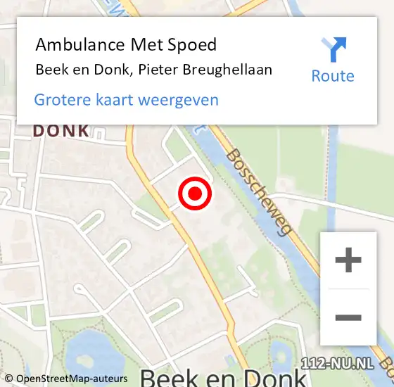 Locatie op kaart van de 112 melding: Ambulance Met Spoed Naar Beek en Donk, Pieter Breughellaan op 13 november 2019 14:31