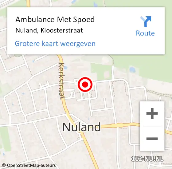 Locatie op kaart van de 112 melding: Ambulance Met Spoed Naar Nuland, Kloosterstraat op 13 november 2019 15:39