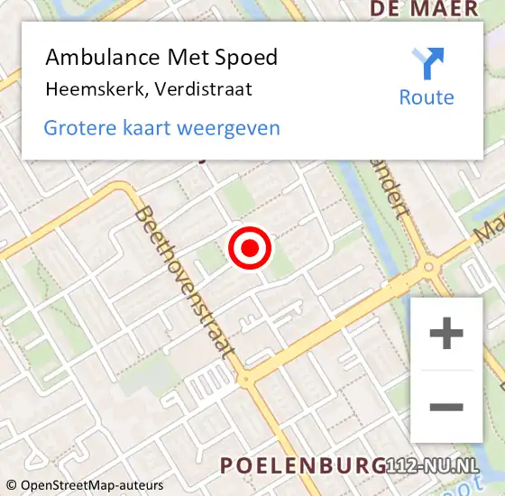 Locatie op kaart van de 112 melding: Ambulance Met Spoed Naar Heemskerk, Verdistraat op 13 november 2019 19:03