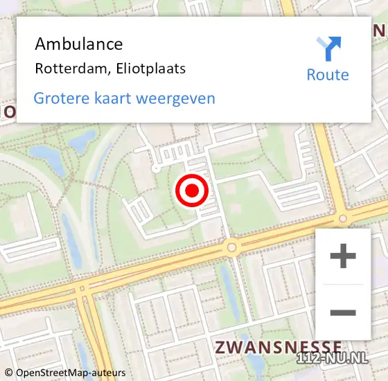 Locatie op kaart van de 112 melding: Ambulance Rotterdam, Eliotplaats op 13 november 2019 19:08