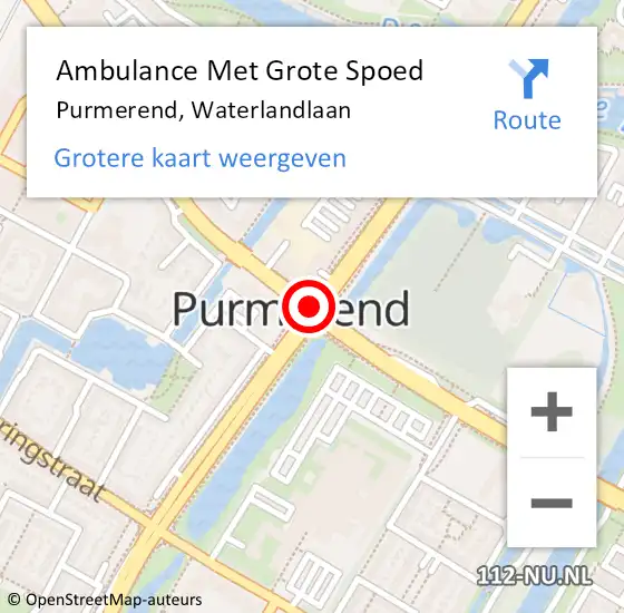 Locatie op kaart van de 112 melding: Ambulance Met Grote Spoed Naar Purmerend, Waterlandlaan op 13 november 2019 19:33