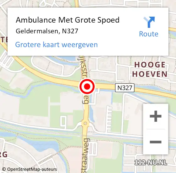 Locatie op kaart van de 112 melding: Ambulance Met Grote Spoed Naar Geldermalsen, N327 op 13 november 2019 20:25