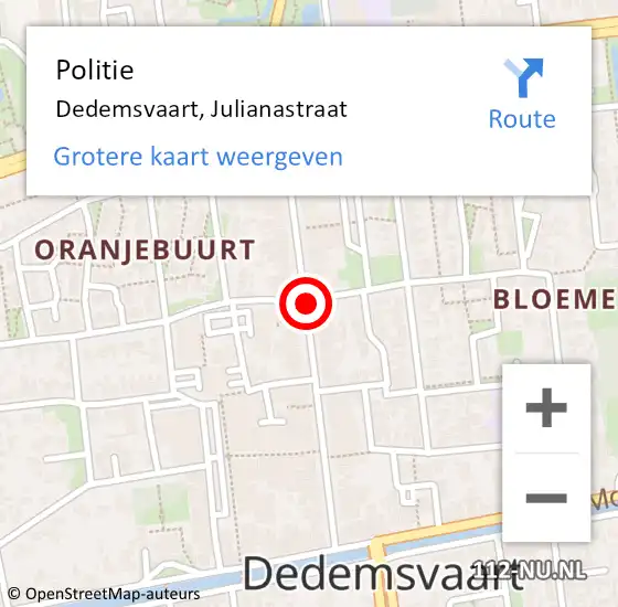 Locatie op kaart van de 112 melding: Politie Dedemsvaart, Julianastraat op 13 november 2019 20:29