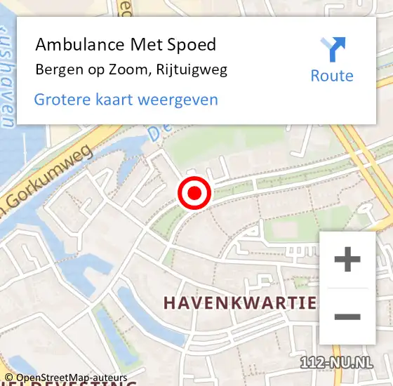 Locatie op kaart van de 112 melding: Ambulance Met Spoed Naar Bergen op Zoom, Rijtuigweg op 13 november 2019 20:56