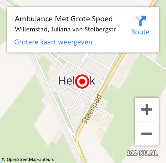Locatie op kaart van de 112 melding: Ambulance Met Grote Spoed Naar Willemstad, Juliana van Stolbergstr op 13 november 2019 21:55