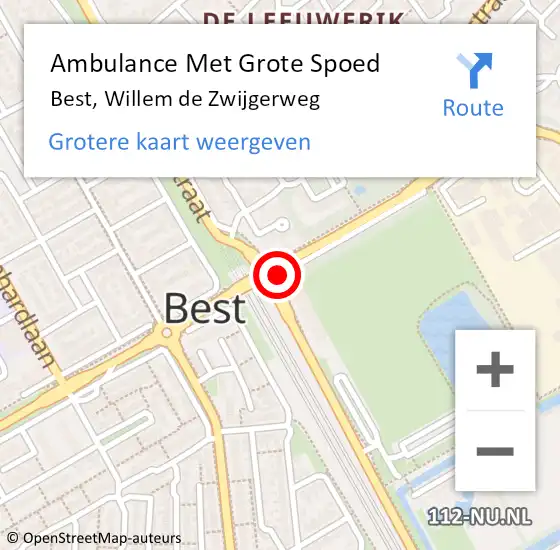 Locatie op kaart van de 112 melding: Ambulance Met Grote Spoed Naar Best, Willem de Zwijgerweg op 13 november 2019 23:23
