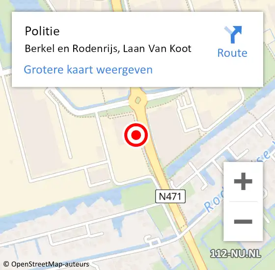 Locatie op kaart van de 112 melding: Politie Berkel en Rodenrijs, Laan Van Koot op 14 november 2019 06:27