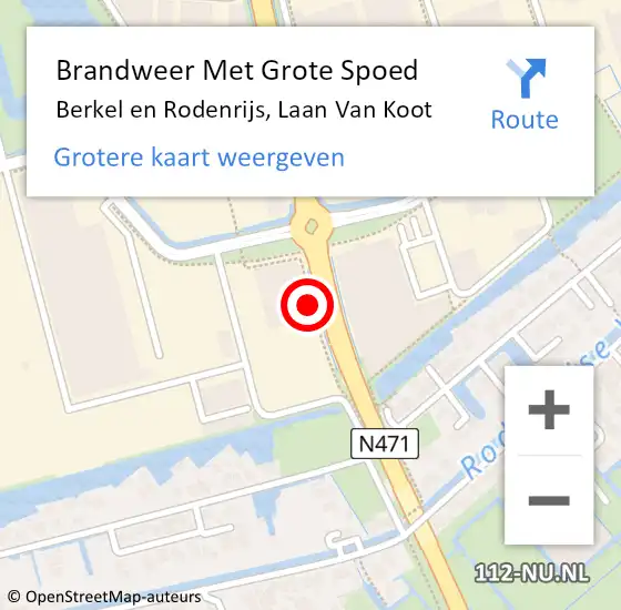 Locatie op kaart van de 112 melding: Brandweer Met Grote Spoed Naar Berkel en Rodenrijs, Laan Van Koot op 14 november 2019 06:27