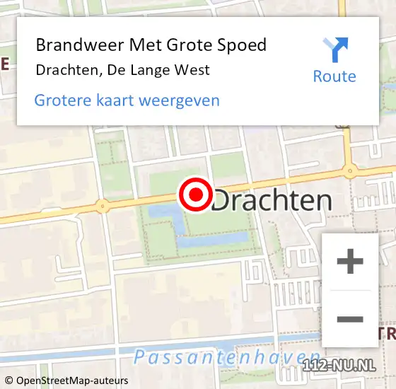 Locatie op kaart van de 112 melding: Brandweer Met Grote Spoed Naar Drachten, De Lange West op 14 november 2019 06:59