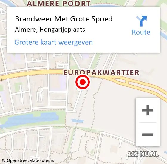 Locatie op kaart van de 112 melding: Brandweer Met Grote Spoed Naar Almere, Hongarijeplaats op 14 november 2019 08:00