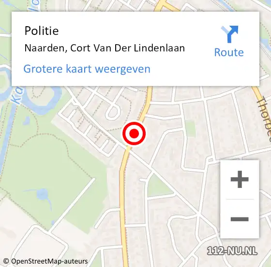 Locatie op kaart van de 112 melding: Politie Naarden, Cort Van Der Lindenlaan op 14 november 2019 08:15