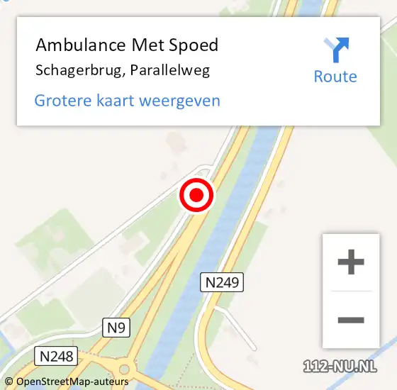 Locatie op kaart van de 112 melding: Ambulance Met Spoed Naar Schagerbrug, Parallelweg op 14 november 2019 11:34