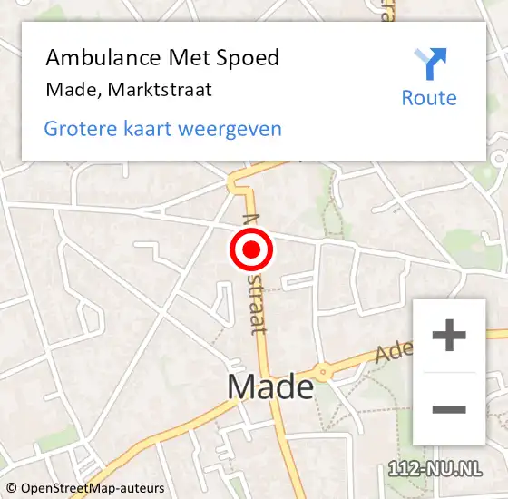 Locatie op kaart van de 112 melding: Ambulance Met Spoed Naar Made, Marktstraat op 14 november 2019 11:41