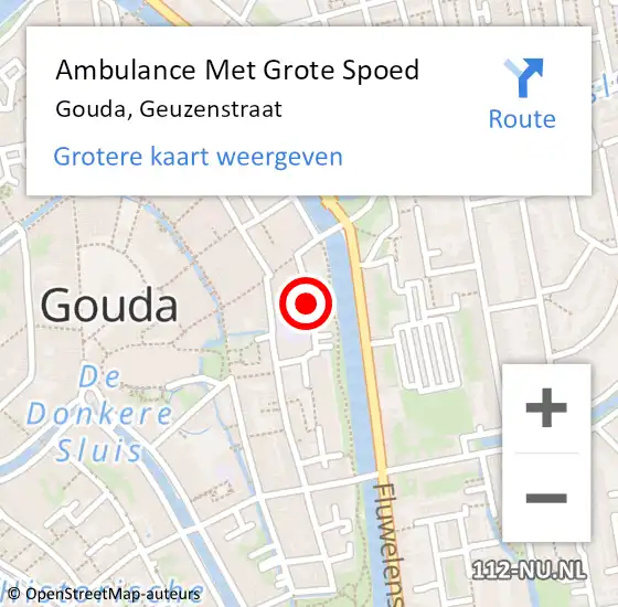 Locatie op kaart van de 112 melding: Ambulance Met Grote Spoed Naar Gouda, Geuzenstraat op 14 november 2019 12:08