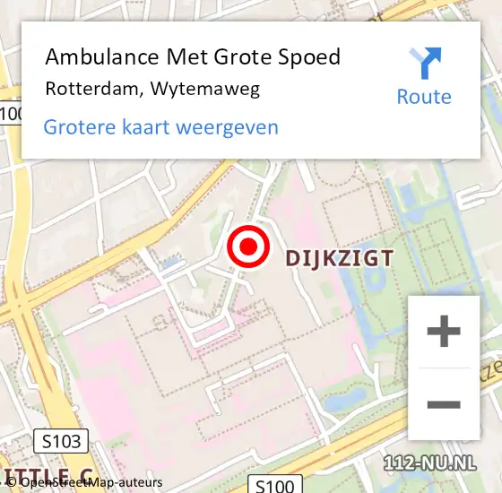 Locatie op kaart van de 112 melding: Ambulance Met Grote Spoed Naar Rotterdam, Wytemaweg op 14 november 2019 16:57