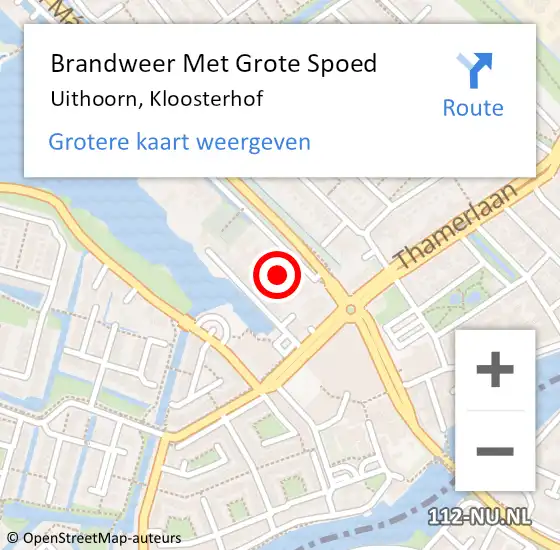 Locatie op kaart van de 112 melding: Brandweer Met Grote Spoed Naar Uithoorn, Kloosterhof op 14 november 2019 18:04