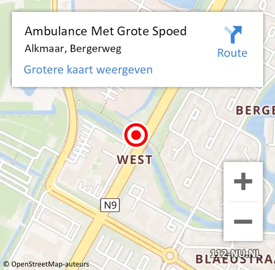 Locatie op kaart van de 112 melding: Ambulance Met Grote Spoed Naar Alkmaar, Bergerweg op 15 november 2019 00:06