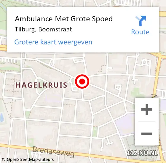 Locatie op kaart van de 112 melding: Ambulance Met Grote Spoed Naar Tilburg, Boomstraat op 15 november 2019 04:28