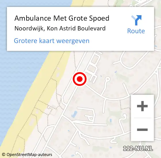 Locatie op kaart van de 112 melding: Ambulance Met Grote Spoed Naar Noordwijk, Kon Astrid Boulevard op 15 november 2019 07:31