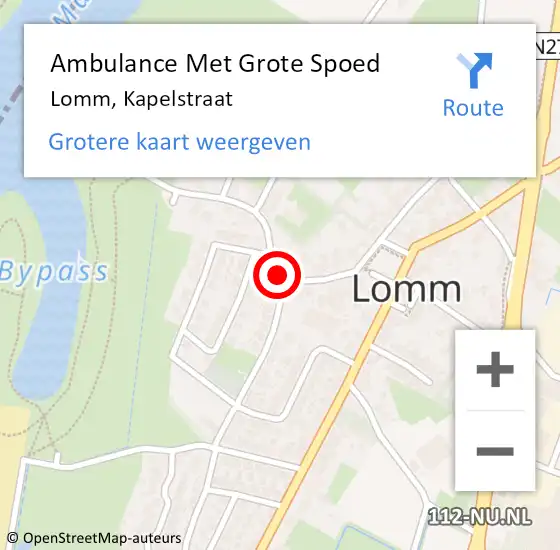 Locatie op kaart van de 112 melding: Ambulance Met Grote Spoed Naar Lomm, Kapelstraat op 15 november 2019 07:51