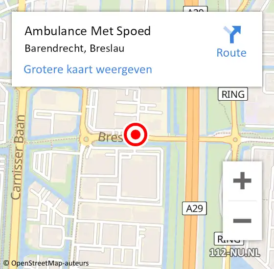 Locatie op kaart van de 112 melding: Ambulance Met Spoed Naar Barendrecht, Breslau op 15 november 2019 08:32