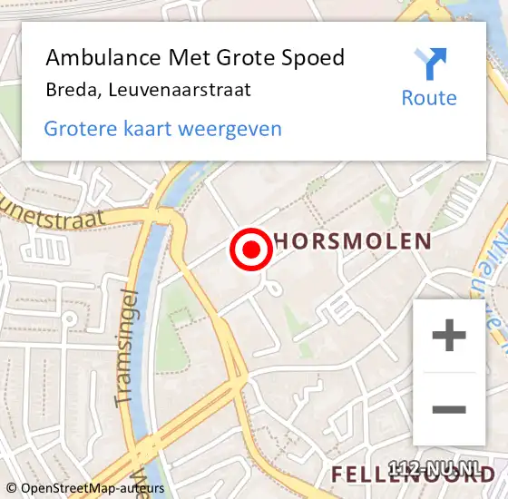 Locatie op kaart van de 112 melding: Ambulance Met Grote Spoed Naar Breda, Leuvenaarstraat op 15 november 2019 09:36