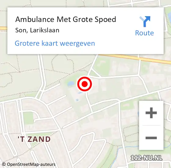 Locatie op kaart van de 112 melding: Ambulance Met Grote Spoed Naar Son, Larikslaan op 15 november 2019 10:17